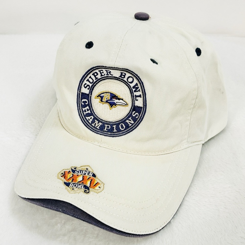 NFL Baltimore Ravens Super Bowl 35 Champions Hat Cap Adjustable Strap Beige